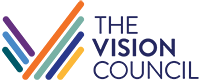 multicolored lines form a V shape - the logo of the vision council