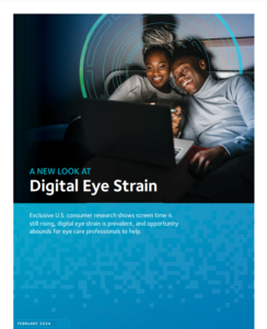 cover of new report called digital eye strain shows couple in bed reading, bathed in blue light from digital screen