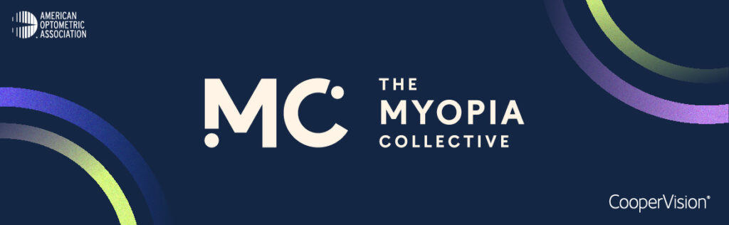 purple and dark blue banner with the words The Myopia Collective in white. Logo of the new initiative