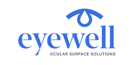 eyewell logo in blue, lower case letters with tear icon