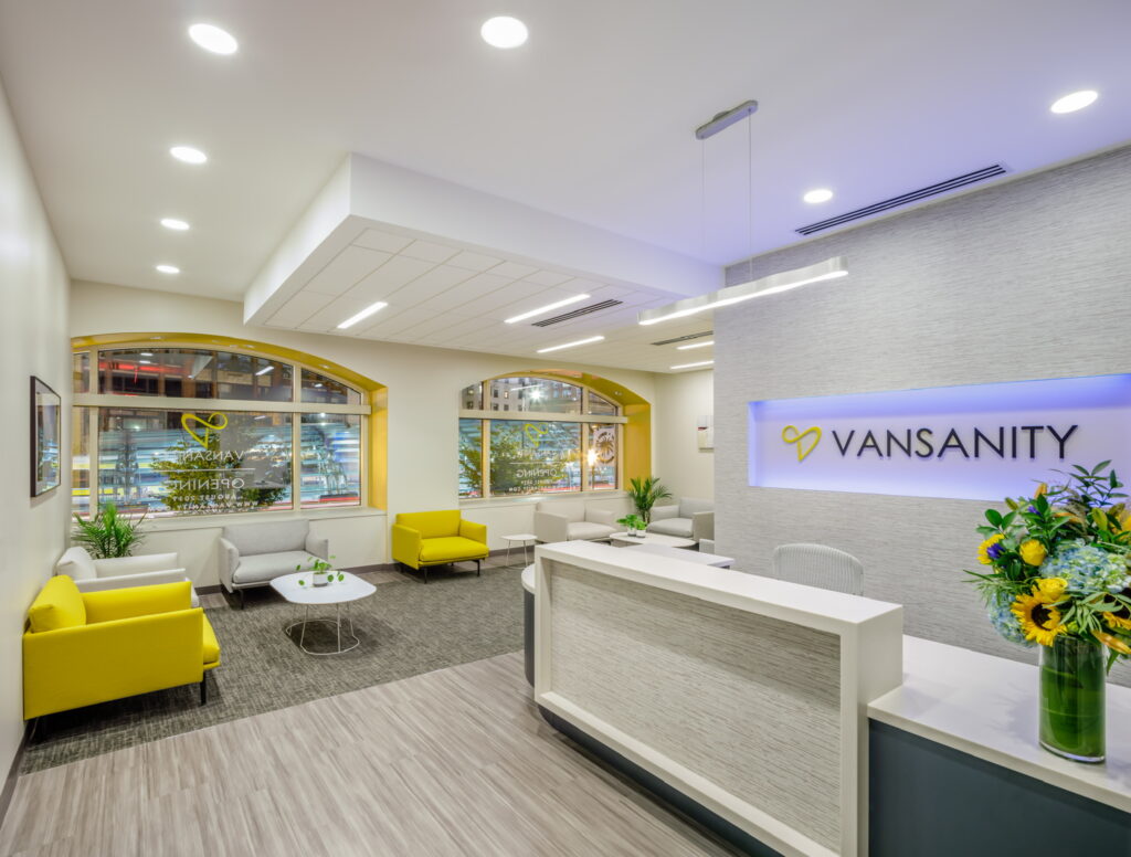 the reception area of the vansanity medspa space in boston