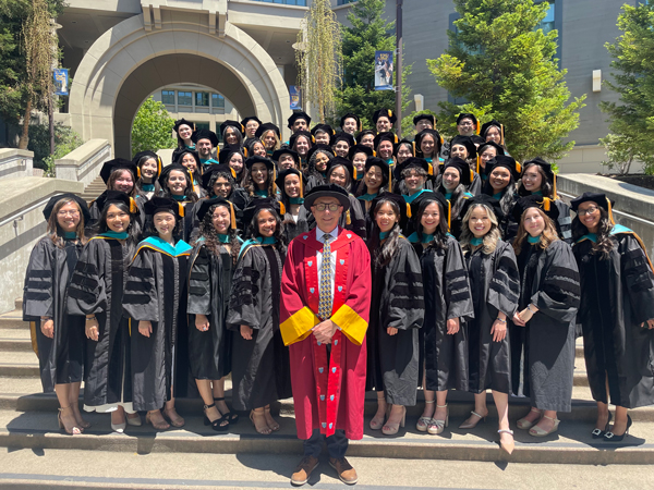 class of 2024 optometry grads in graduation robes at berkeley, in the west